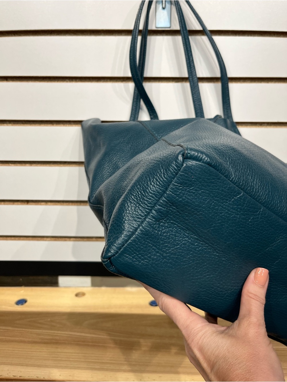 Teal leather tote bag - Picture 6 of 12
